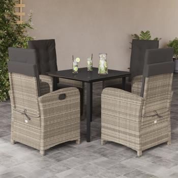 ARDEBO.de - 5-tlg. Garten-Essgruppe mit Kissen Hellgrau Poly Rattan