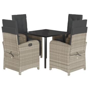 5-tlg. Garten-Essgruppe mit Kissen Hellgrau Poly Rattan