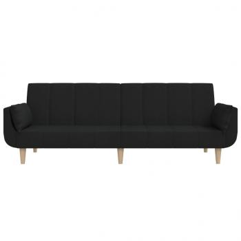 Schlafsofa 2-Sitzer mit 2 Kissen Schwarz Stoff