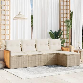ARDEBO.de - 5-tlg. Garten-Sofagarnitur mit Kissen Beige Poly Rattan