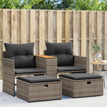 ARDEBO.de - Gartensofa 2-Sitzer mit Hockern Grau Poly Rattan
