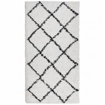 Teppich Shaggy Hochflor Modern Creme und Schwarz 80x150 cm