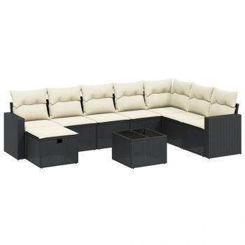 9-tlg. Garten-Sofagarnitur mit Kissen Schwarz Poly Rattan