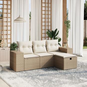 ARDEBO.de - 4-tlg. Garten-Sofagarnitur mit Kissen Beige Poly Rattan