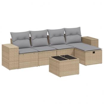 6-tlg. Garten-Sofagarnitur mit Kissen Beige Poly Rattan