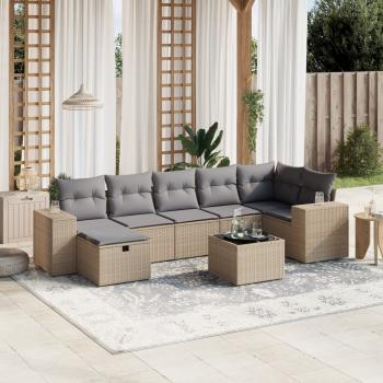 ARDEBO.de - 8-tlg. Garten-Sofagarnitur mit Kissen Beige Poly Rattan