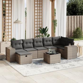 ARDEBO.de - 8-tlg. Garten-Sofagarnitur mit Kissen Grau Poly Rattan