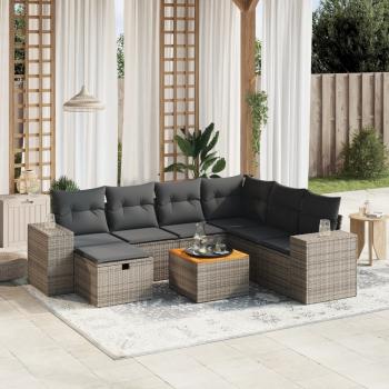 ARDEBO.de - 8-tlg. Garten-Sofagarnitur mit Kissen Grau Poly Rattan