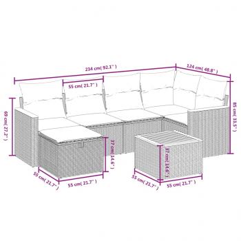 7-tlg. Garten-Sofagarnitur mit Kissen Schwarz Poly Rattan