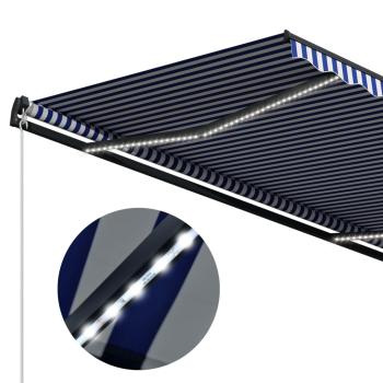 Markise mit Windsensor & LED 500x300cm Blau und Weiß