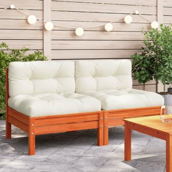 ARDEBO.de - Gartensofa ohne Armlehnen mit Kissen 2 Stk. Wachsbraun Kiefer