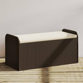 ARDEBO.de - Sitzbank mit Stauraum & Kissen Braun 115x51x52 cm Poly Rattan