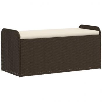 Sitzbank mit Stauraum & Kissen Braun 115x51x52 cm Poly Rattan