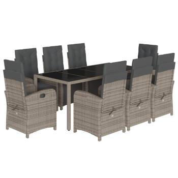 9-tlg. Garten-Essgruppe mit Kissen Grau Poly Rattan