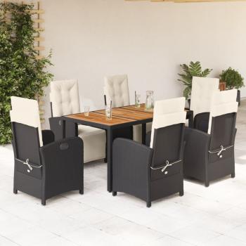 ARDEBO.de - 7-tlg. Garten-Essgruppe mit Kissen Schwarz Poly Rattan