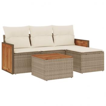 5-tlg. Garten-Sofagarnitur mit Kissen Beige Poly Rattan