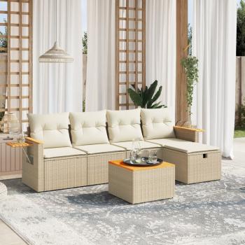 ARDEBO.de - 6-tlg. Garten-Sofagarnitur mit Kissen Beige Poly Rattan