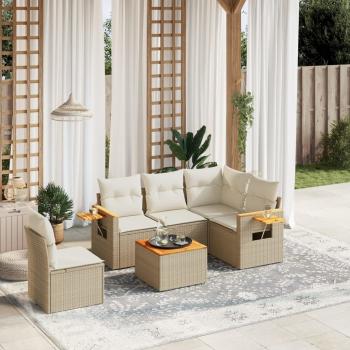ARDEBO.de - 6-tlg. Garten-Sofagarnitur mit Kissen Beige Poly Rattan