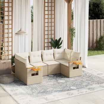 ARDEBO.de - 6-tlg. Garten-Sofagarnitur mit Kissen Beige Poly Rattan