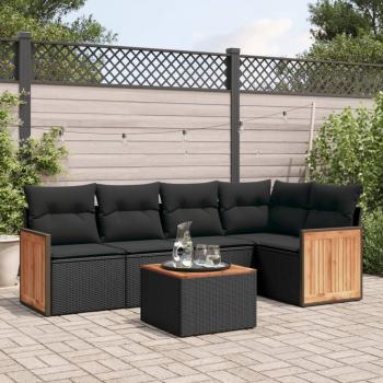 ARDEBO.de - 6-tlg. Garten-Sofagarnitur mit Kissen Schwarz Poly Rattan