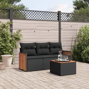 ARDEBO.de - 4-tlg. Garten-Sofagarnitur mit Kissen Schwarz Poly Rattan
