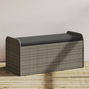 ARDEBO.de - Sitzbank mit Stauraum & Kissen Grau 115x51x52 cm Poly Rattan