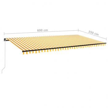 Markise Manuell Einziehbar mit LED 600x350 cm Gelb & Weiß