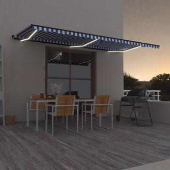 ARDEBO.de - Markise Manuell Einziehbar mit LED 600x350 cm Blau und Weiß