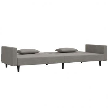 Schlafsofa 2-Sitzer mit 2 Kissen Hellgrau Samt
