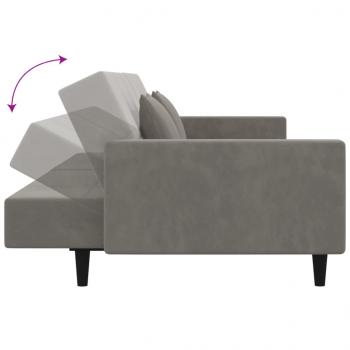 Schlafsofa 2-Sitzer mit 2 Kissen Hellgrau Samt