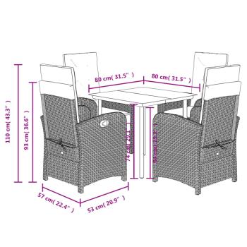 5-tlg. Garten-Essgruppe mit Kissen Beige Poly Rattan