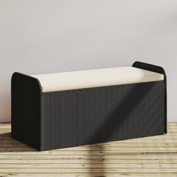 ARDEBO.de - Sitzbank mit Stauraum & Kissen Schwarz 115x51x52 cm Poly Rattan