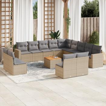 ARDEBO.de - 14-tlg. Garten-Sofagarnitur mit Kissen Beige Poly Rattan