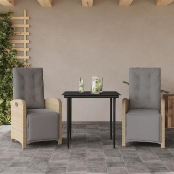 ARDEBO.de - 3-tlg. Bistro-Set mit Kissen Beige Poly Rattan