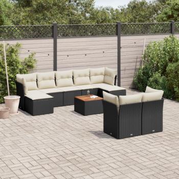 ARDEBO.de - 10-tlg. Garten-Sofagarnitur mit Kissen Schwarz Poly Rattan