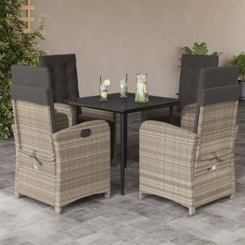 ARDEBO.de - 5-tlg. Garten-Essgruppe mit Kissen Hellgrau Poly Rattan