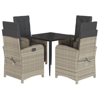 5-tlg. Garten-Essgruppe mit Kissen Hellgrau Poly Rattan