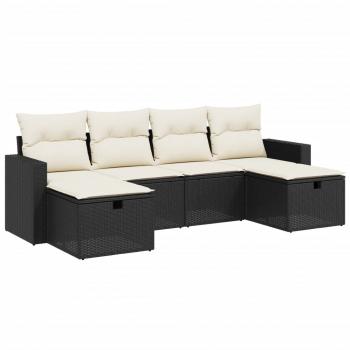 6-tlg. Garten-Sofagarnitur mit Kissen Schwarz Poly Rattan