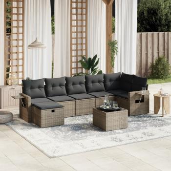 ARDEBO.de - 8-tlg. Garten-Sofagarnitur mit Kissen Grau Poly Rattan
