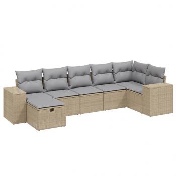 7-tlg. Garten-Sofagarnitur mit Kissen Beige Poly Rattan