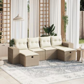 ARDEBO.de - 6-tlg. Garten-Sofagarnitur mit Kissen Beige Poly Rattan