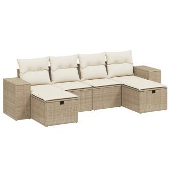 6-tlg. Garten-Sofagarnitur mit Kissen Beige Poly Rattan
