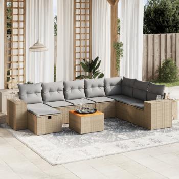 ARDEBO.de - 9-tlg. Garten-Sofagarnitur mit Kissen Beige Poly Rattan