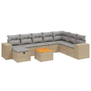 9-tlg. Garten-Sofagarnitur mit Kissen Beige Poly Rattan
