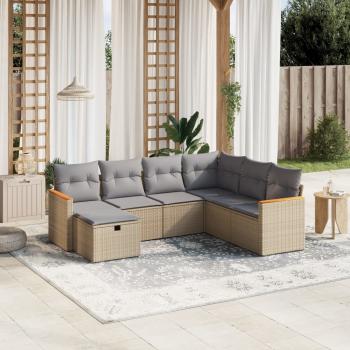 ARDEBO.de - 7-tlg. Garten-Sofagarnitur mit Kissen Beige Poly Rattan