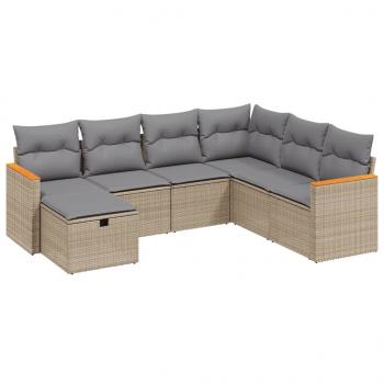 7-tlg. Garten-Sofagarnitur mit Kissen Beige Poly Rattan