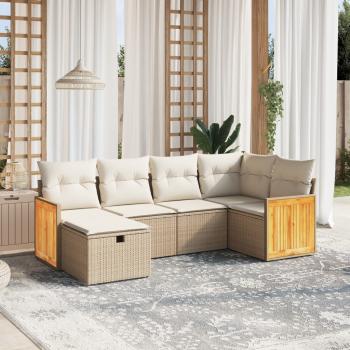 ARDEBO.de - 6-tlg. Garten-Sofagarnitur mit Kissen Beige Poly Rattan