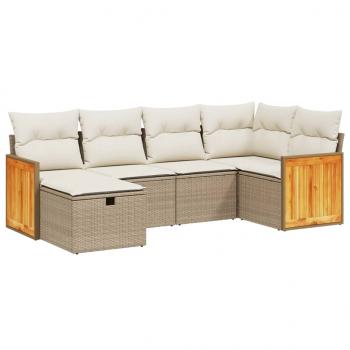 6-tlg. Garten-Sofagarnitur mit Kissen Beige Poly Rattan