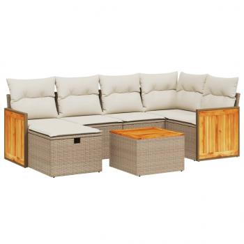 7-tlg. Garten-Sofagarnitur mit Kissen Beige Poly Rattan