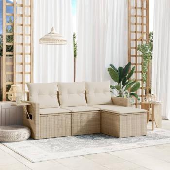 ARDEBO.de - 4-tlg. Garten-Sofagarnitur mit Kissen Beige Poly Rattan